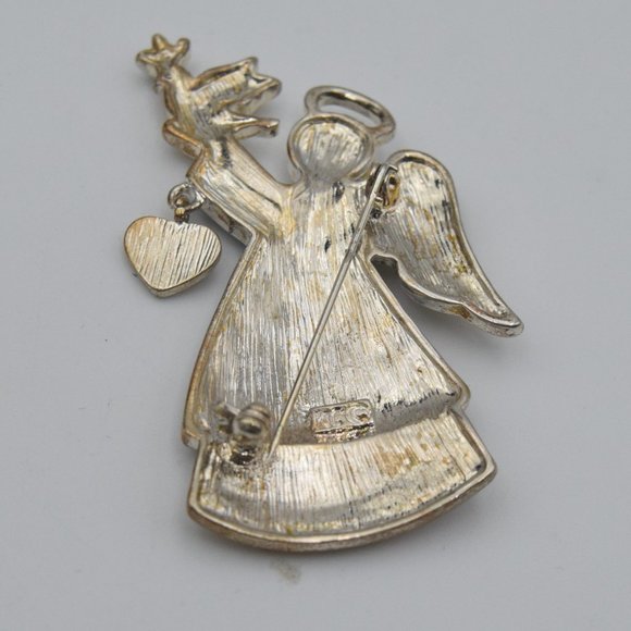 Vintage Kenneth Cole Enamel Peace Angel and Dove Pin 1980's - Picture 5 of 6